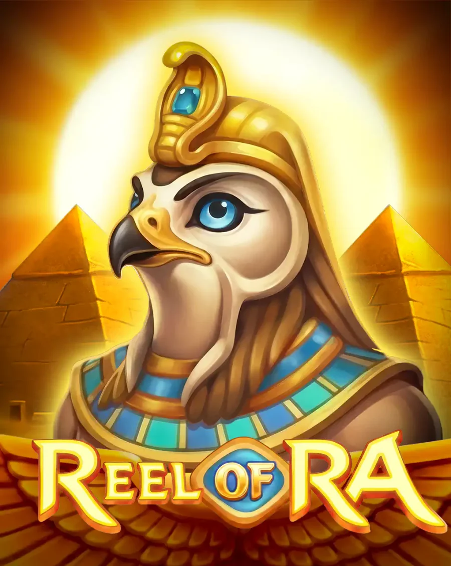 Reel of Ra falcon character with pyramids and golden title