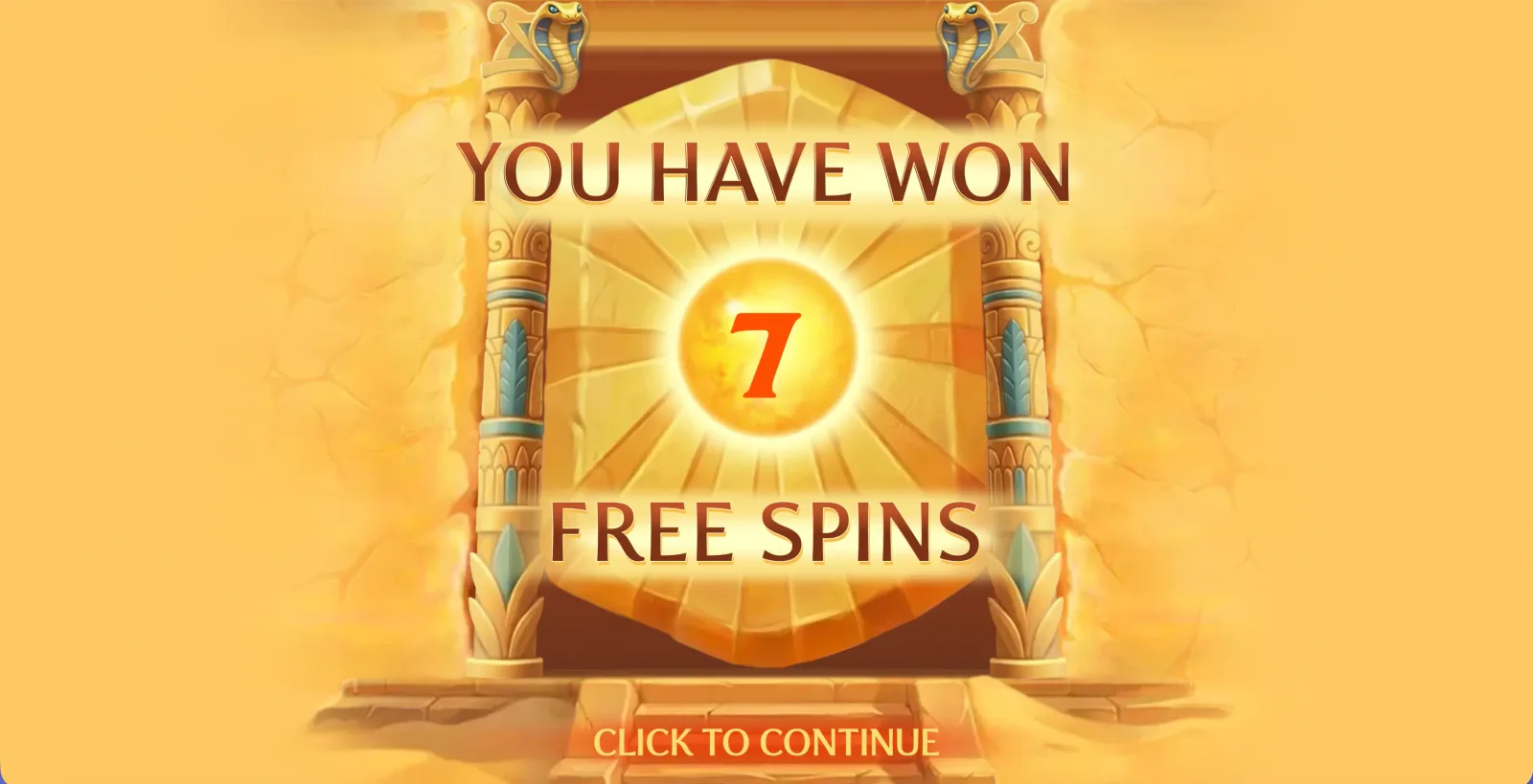 Reel of Ra seven Free Spins award screen in a golden temple